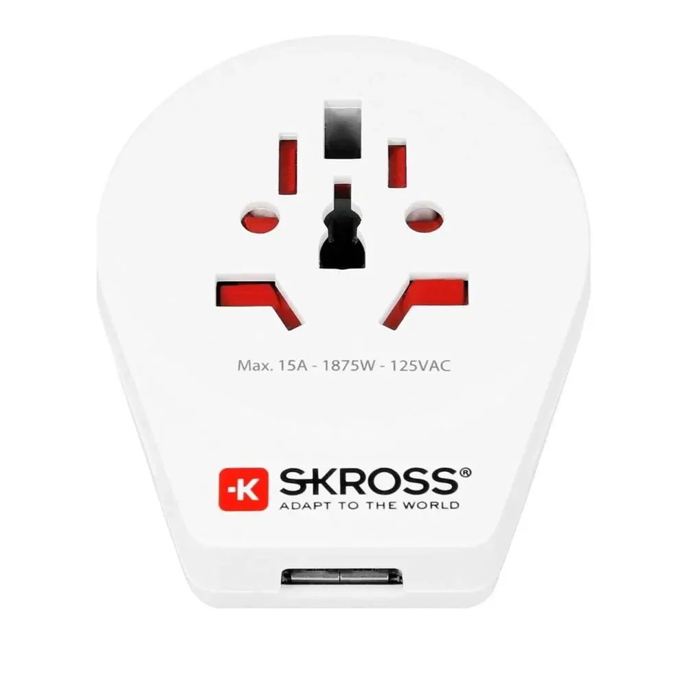 NEW Skross World to USA Travel Adapter USB Charger, White